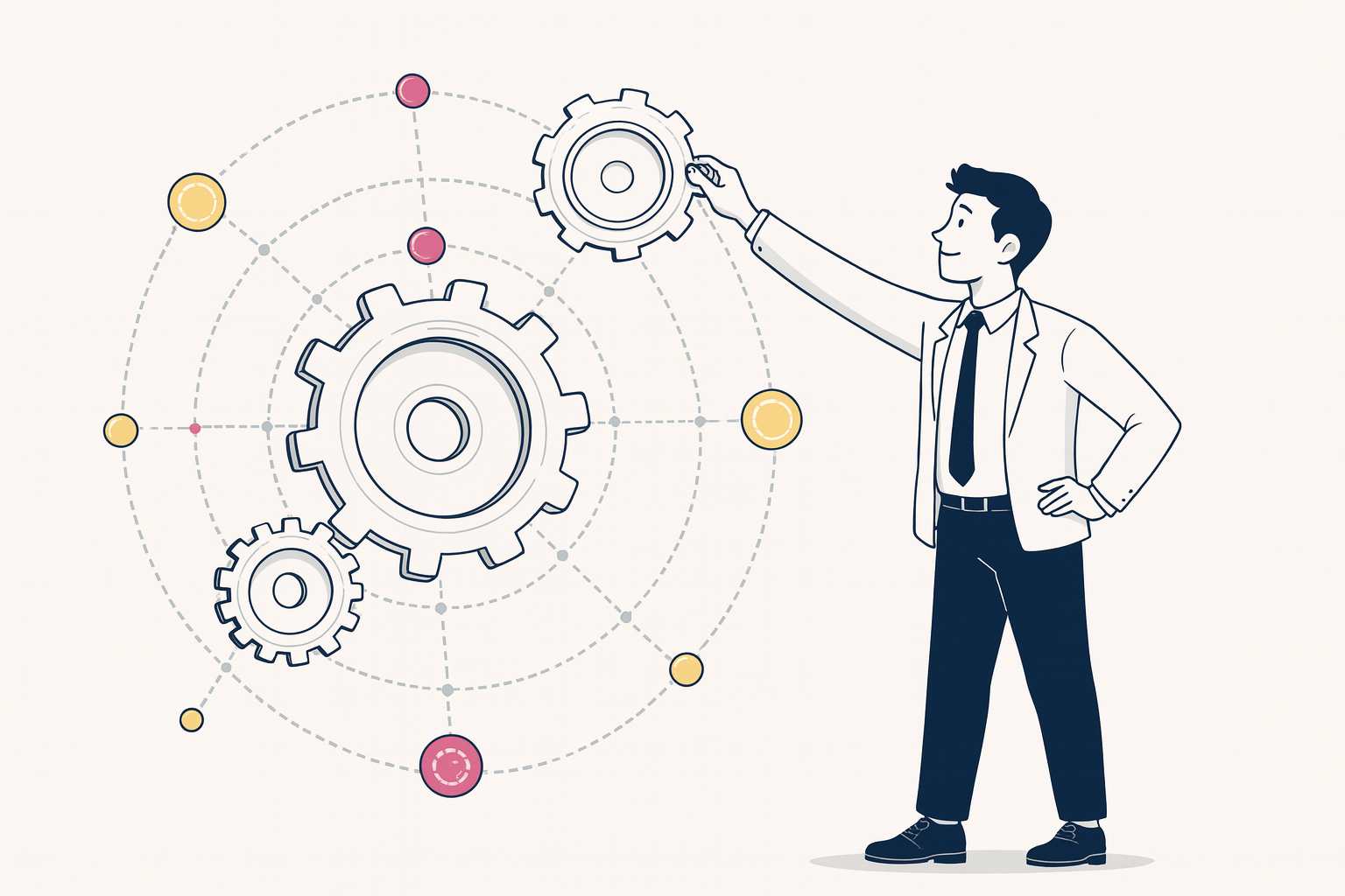 AI marketing systems for B2B illustrated as connected workflow components feeding one marketing engine