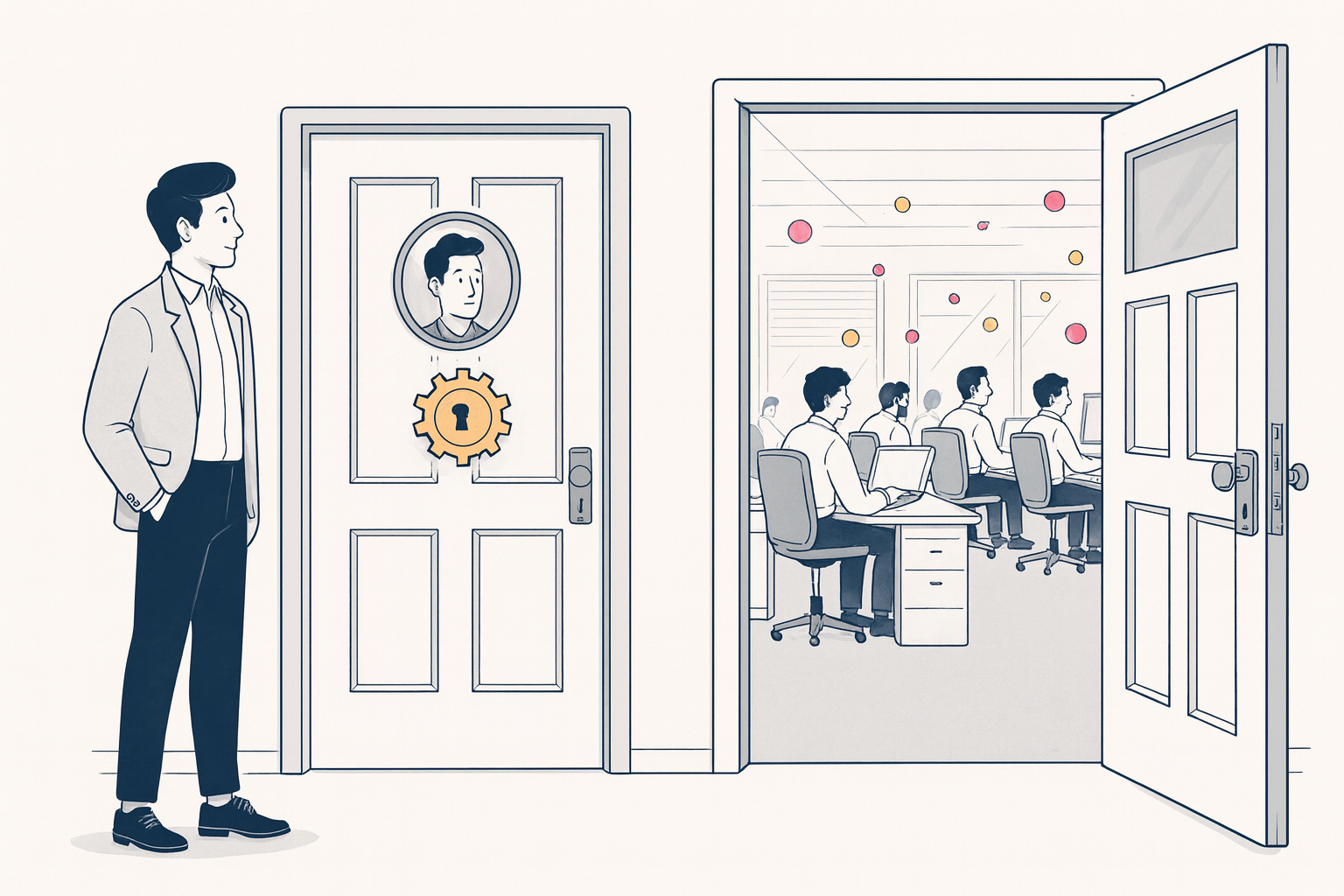 Directeur marketing externalisé vs agence : illustration éditoriale d'une direction marketing intégrée face à une équipe d'agence en exécution